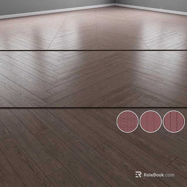 Dark Brown Wooden Floor Components With Herringbone Pattern And Glossy Natural Texture 3d model