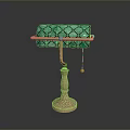 Elegant Vintage Lighting Combination With Green Scalloped Glass Shade And Gold Metal Base