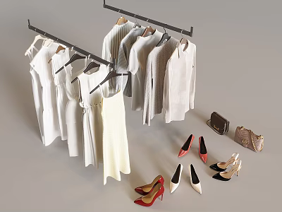 Clothes Shirt dress Clothes Hanging Rod Clothes Support High Heels Leather Shoes Bag 3d model