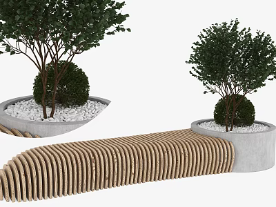 Wooden Slatted Outdoor Chair For Garden Patio With Green Trees And Shrubs In Outdoor Space 3d model
