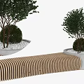 Wooden Slatted Outdoor Chair For Garden Patio With Green Trees And Shrubs In Outdoor Space