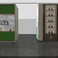 Elegant Modern Specialty Store With Wooden Display Cabinets Bottled Products And Mountain Artwork
