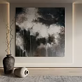 Minimalist Interior With Dark Abstract Painting Ceramic Vase And Decorative Twigs