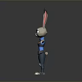 Cartoon Rabbit Character In Blue Police Uniform With Long Ears Arms Outstretched