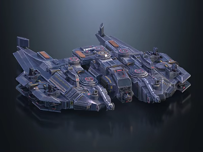 Sci Fi Game Movie Character Large Spaceship With Complex Mechanical Structure And Metallic Texture 3d model