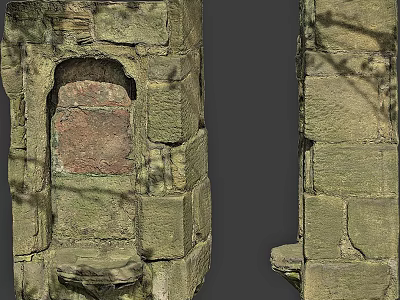 Rustic Stone And Wood Building Structure With Weathered Mossy Textured Details 3d model