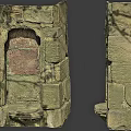 Rustic Stone And Wood Building Structure With Weathered Mossy Textured Details