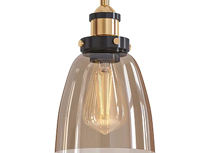 Vintage Pendant Light With Brass Finish Black Accent Amber Glass Shade And Filament Bulb Design 3d model