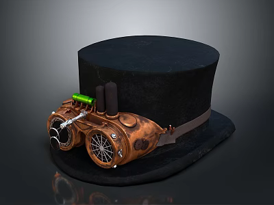 Steampunk Top Hat With Vintage Mechanical Gear Brass Components And Black Fabric 3d model