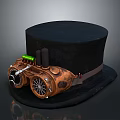 Steampunk Top Hat With Vintage Mechanical Gear Brass Components And Black Fabric