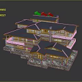 Traditional Multi Story House with Blue Roof Solar Panels Wooden Structure Balconies and Stone Base