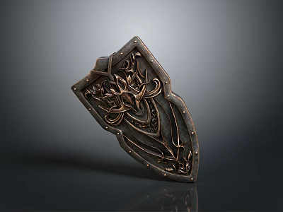Medieval Fantasy Bronze Shield With Intricate Dragon Carvings And Rivet Edges 3d model