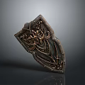 Medieval Fantasy Bronze Shield With Intricate Dragon Carvings And Rivet Edges