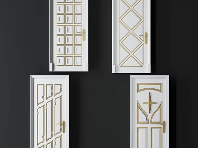 Modern Hinged Doors With Geometric Patterns White Finish And Gold Accents 3d model