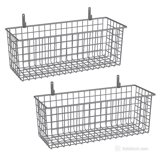 Metal Wire Storage Baskets Wall Mounted Design with Hanging Hooks for Home Organizing 3d model 