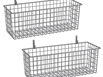 Metal Wire Storage Baskets Wall Mounted Design with Hanging Hooks for Home Organizing 3d model