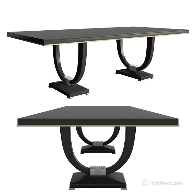 Modern Dining Table Design With Black Tabletop And Unique U Shaped Metal Base 3d model