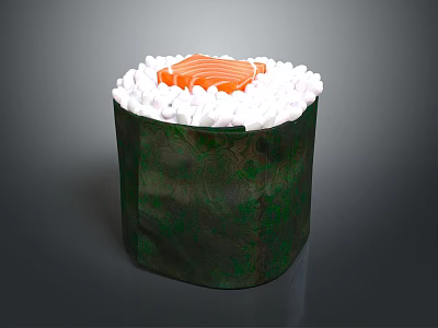 Delicious Sushi Roll Wrapped in Green Nori with White Rice and Orange Salmon Topping 3d model
