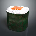Delicious Sushi Roll Wrapped in Green Nori with White Rice and Orange Salmon Topping
