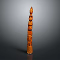Traditional Wooden Totem Pole With Stacked Carved Figures And Natural Wood Finish