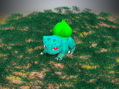 Iconic Pokemon Bulbasaur Green with Red Eyes and Bulb on Back Standing on Grass Field 3d model