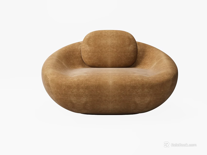 Cozy Brown Velvet Round Bean Bag Chair with Soft Cushion for Home Living Room 3d model 