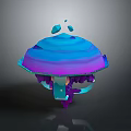 3D Scene Component Featuring Blue Purple Gradient Top And Intricate Base Structure