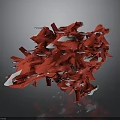 Red And White Space Shuttle Parts Form Intricate Cosmic Structure With Reflective Surfaces