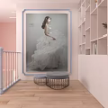 Bridal Shop Interior With Wedding Dresses Display Pink Walls Wooden Flooring And Green Ceiling