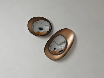 Modern Wall Decor with Two Oval Copper Frame Mirrors Hanging on Wall 3d model