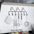 Wall Mounted Rabbit Shaped Hook Rack Holding Various Kitchen Utensils On White Wall 3d model