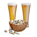 Cold Beer Glasses With Bottle And Pistachios For Happy Gathering Moments