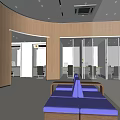 Modern Service Hall Interior Design With Waiting Seats And Information Displays
