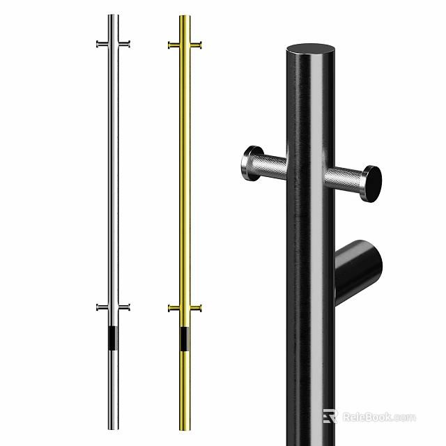 Stainless Steel Metal Rods In Silver Gold Black With Knobs And Fixtures 3d model 