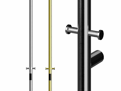 Stainless Steel Metal Rods In Silver Gold Black With Knobs And Fixtures 3d model