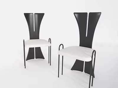 Modern Unique Design Dining Chairs With Black Backrest White Seat And Metal Legs 3d model