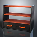 Modern Black Metal Frame Storage Shelf Cabinet With Wooden Shelves Two Drawers And Orange Handles