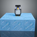 Cute Pixelated Penguin Standing On Blue Textured Block Base 3D Render