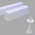 Long Conference Tables With White Tablecloths And Small Round Table With Flowers And Wine Glasses