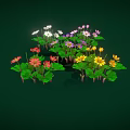 Vibrant Multicolored Garden Flowers With Lush Green Leaves Against Dark Green Backdrop