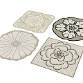 Square Rugs Featuring Different Floral Patterns And Neutral Color Designs 3d model