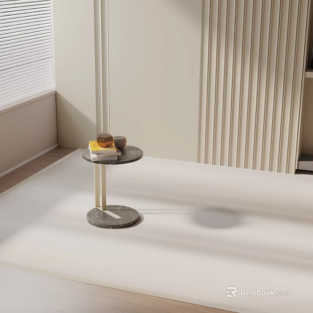 Modern Round Marble Side Table With Coffee Cup And Snacks In Minimalist Room 3d model 