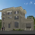 Two Story Detached Villa With Light Beige Exterior Dark Gray Roof And Green Trees