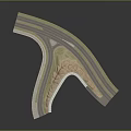 3D Model of Curved Road Structure with Multiple Lanes and Green Belt Design