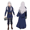 Elegant Man With Silver White Long Hair Wearing Dark Blue Robe Holding A Book