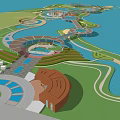Waterfront Landscape Design With Winding Pathways Viewing Platforms And Water Features 3d model
