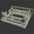 Ornate Metal Bed Frame With Carved Railings Decorative Columns And Dark Cushion Top