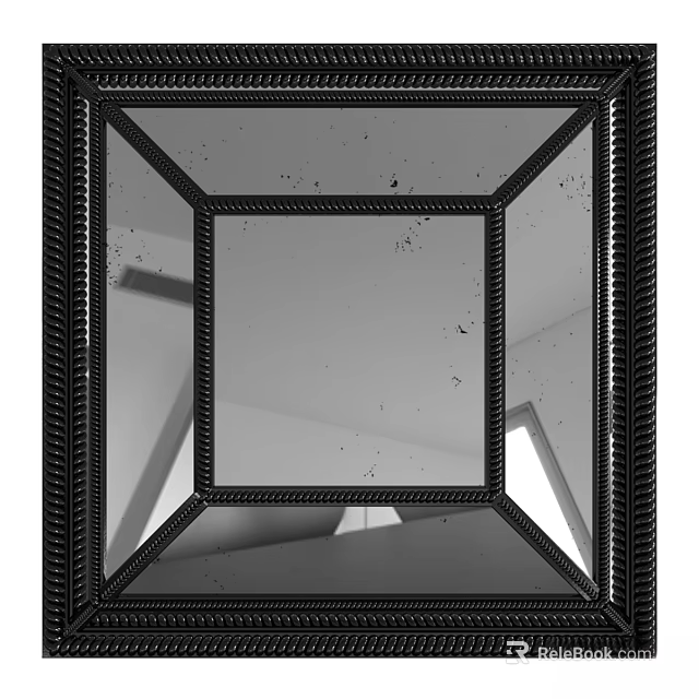 Decorative Black Framed Square Mirror With Geometric Design For Home Decor 3d model 
