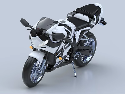 Black and White Sporty Motorcycle With Sleek Design Transparent Windshield And Black Seat 3d model