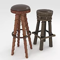 Two Stylish Wooden Bar Stools With Leather Seats And Spiral Legs Design